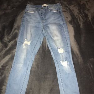 high rise ripped jeans